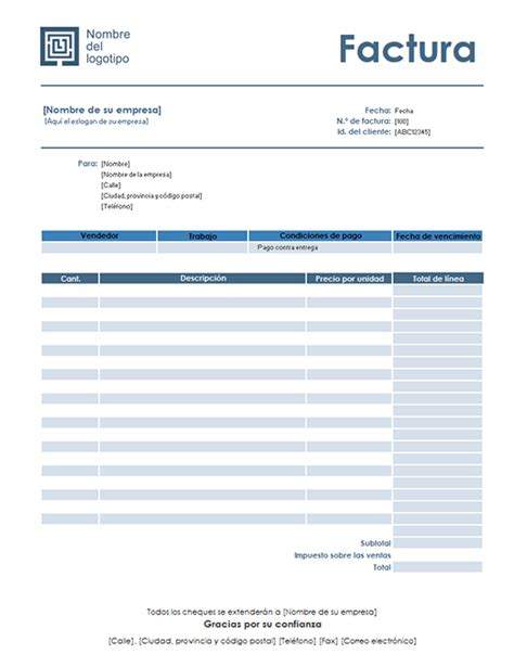 Factura De Servicio Diseño Azul Sencillo