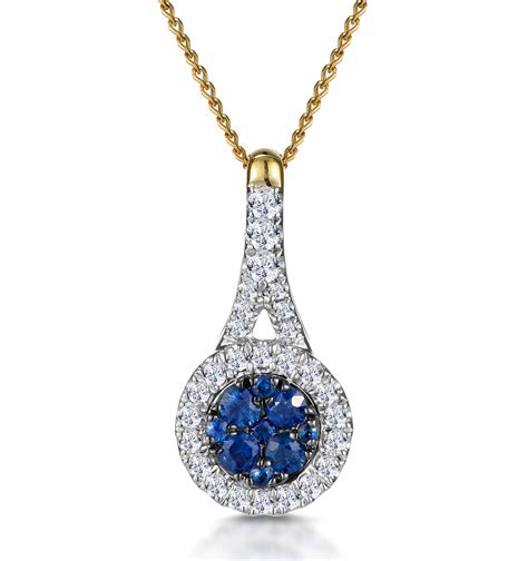 Sapphire And Diamond Round Halo Necklace 18k Gold Asteria Collection