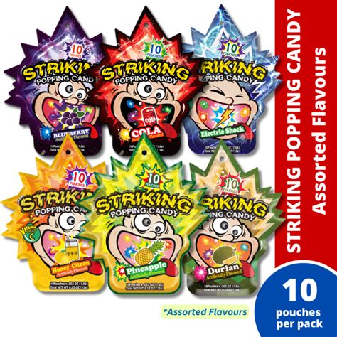 Striking Popping Candy 15g 10 Pouches Per Pack Assorted Flavours