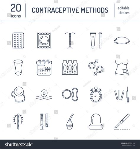 contraceptive methods line icons birth control stock vector royalty free 626781164