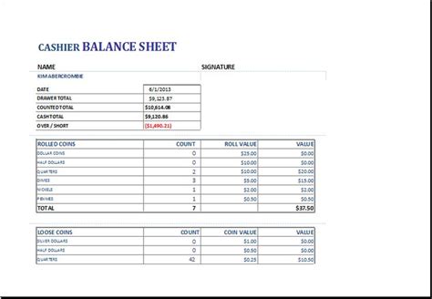 Cashier Balance Sheet Balance Sheet Balance Sheet Template Business