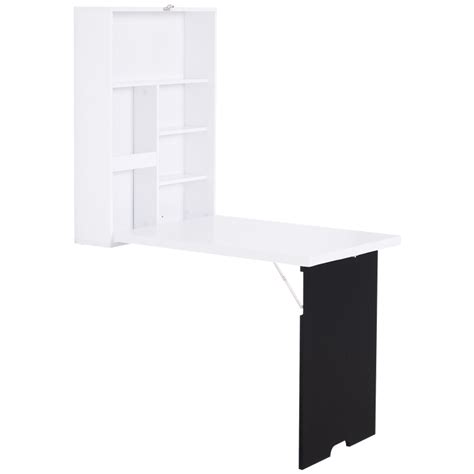 Homcom Folding Wall Mounted Drop Leaf Table With Chalkboard Shelf Multifunction White W