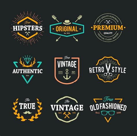 Premium Vector Coloured Hipster Logo Collection