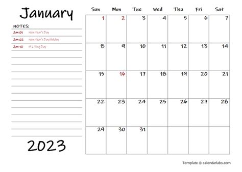 2023 Monthly Calendar With Daily Notes Free Printable Templates