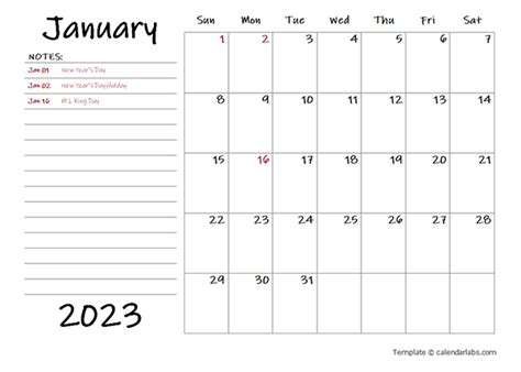 2023 Calendar Template With Monthly Notes Free Printable Templates