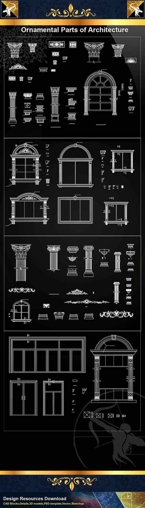 Ornamental Parts Of Architecture Decoration Element Cad Blocks V8