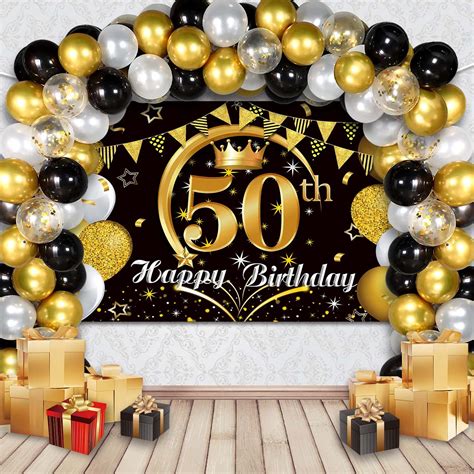 Buy 50th Birthday Party Decorations 50th Black Gold Birthday Backdrop