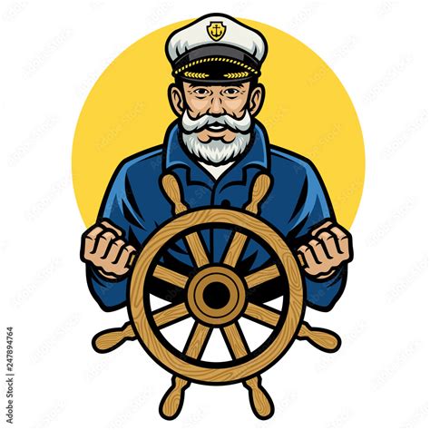 Old Sailor Captain Holding The Ship Wheel Stock Vector Adobe Stock