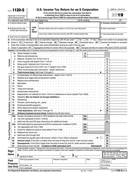 Irs 1120s 2019 Fill And Sign Printable Template Online Us Legal Forms