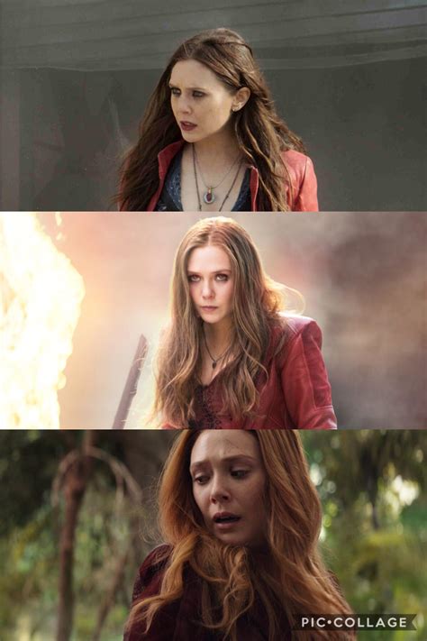 Infinity war' star, elizabeth olsen, expresses concern about the fact her character is constantly showing off her boobs. In the MCU Scarlet Witch's hair changes from dark to light referencing her character's arc from ...