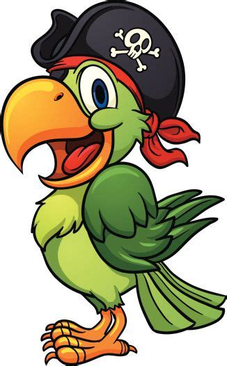 Cute Cartoon Pirate Parrot Vector Illustration With Simple Gradients