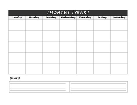 Monthly Blank Calendar With Notes Spaces Free Printable Templates