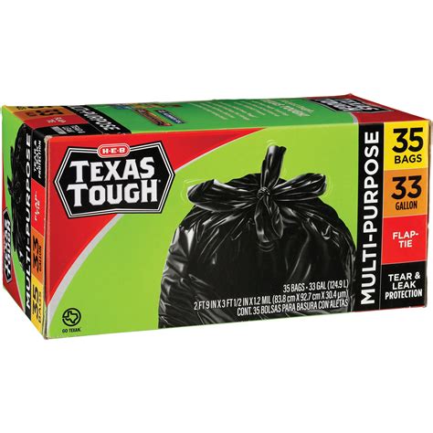 H E B Texas Tough Large Multipurpose Flap Tie Trash Bags 33 Gallon