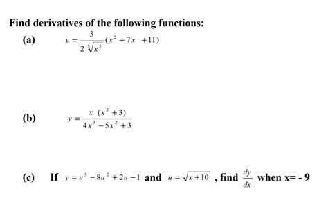 Solved Find Derivatives Of The Following Functions A X²
