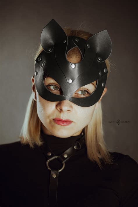 Leather Cat Mask Animal Mask Cat Woman Mask Black Cat Mask Etsy