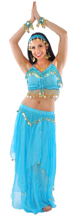 2 Piece Blue Turquoise Belly Dancer Costume With Gold Coins