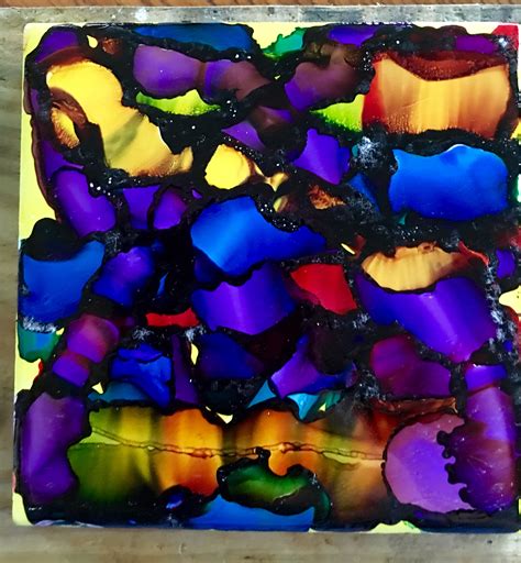 Stained Glass Alcohol Ink On 4 X 4 Tile Fire Technique Alcohol
