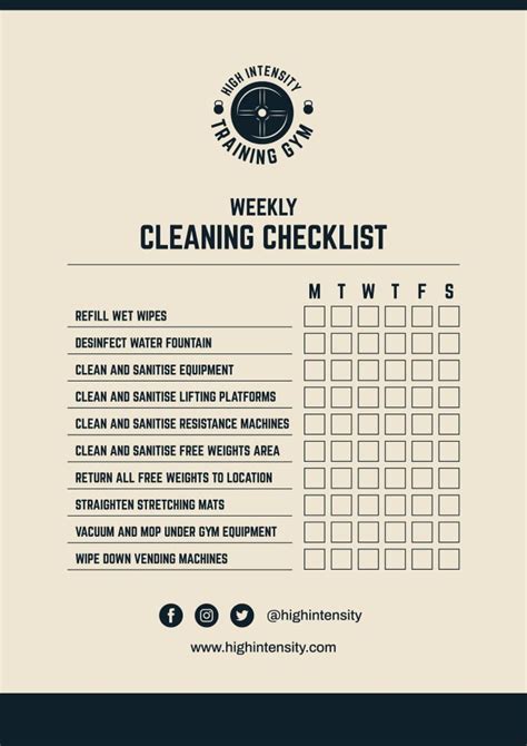 Customize This Simple High Intensity Training Gym Cleaning Checklist Design Online