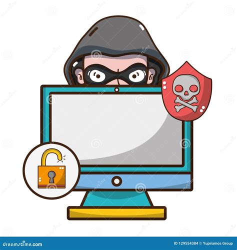 Cybersecurity Threat Cartoon Stock Vector Illustration Of Malware