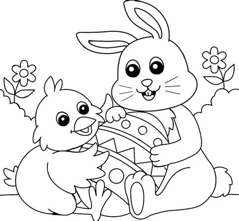 Dibujos De Pollito Con Conejo De Pascua Para Colorear Para Colorear Pintar E Imprimir Dibujos