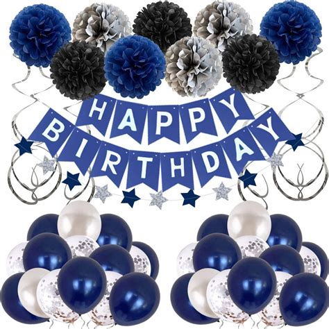 Birthday Decorations Men Navy Blue And Silver Birthday Balloons For