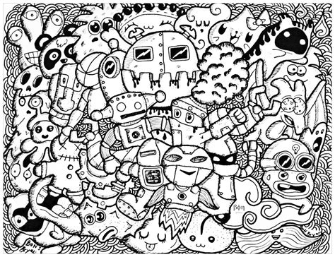 Line art, with lots of objects illustration. Funny doodle - Doodle Art / Doodling Adult Coloring Pages