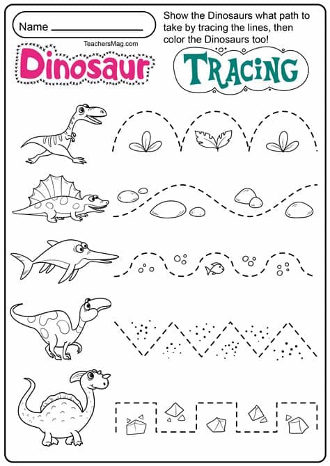 Dinosaur Letters & Number Tracing Worksheets | TeachersMag.com