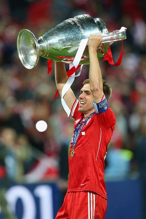 London England May 25 Philipp Lahm Of Bayern Muenchen Holds The