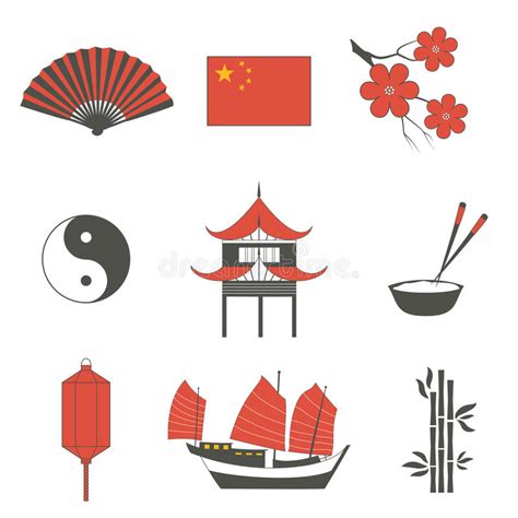 China Travel Asian Traditional Culture Symbols Icons Set Isolated
