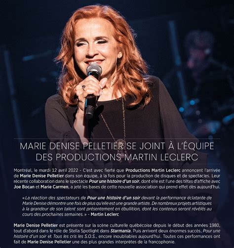 Marie Denise Pelletier Se Joint à Léquipe Des Productions Martin Leclerc