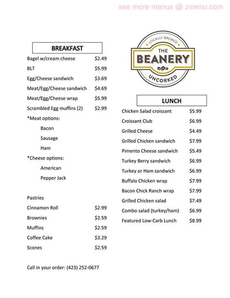 Choose from our large selection of entrées including sandwiches, brunch, salad and more. Online Menu of The Beanery Uncorked Restaurant, Athens ...