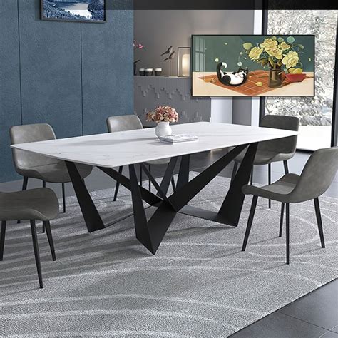 Orren Ellis Modern Stylish Dining Table Rectangle White Sintered Stone