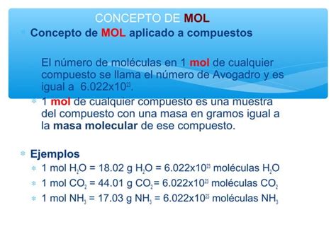 Mol Numero De Avogadro Y Formulas Quimicas 2 Ppt