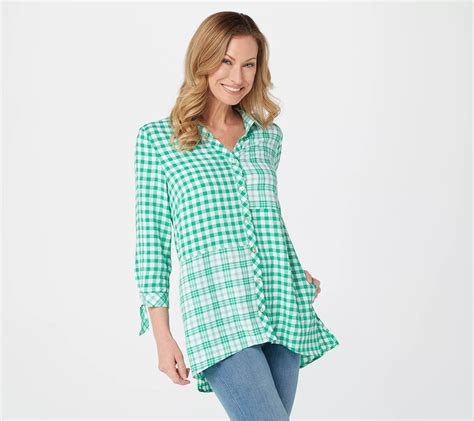 Susan Graver Yarn Dyed Gingham Button Front Shirt