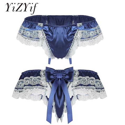 Yizyif Gay Mens Underwear Satin Sissy Panties Shiny Lingerie Double