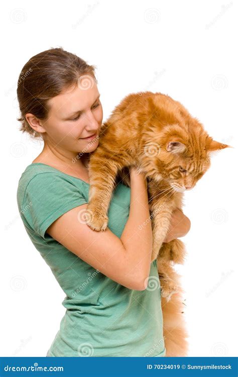 Girl Holding Cat Stock Image Image Of Cute Cheerful 70234019