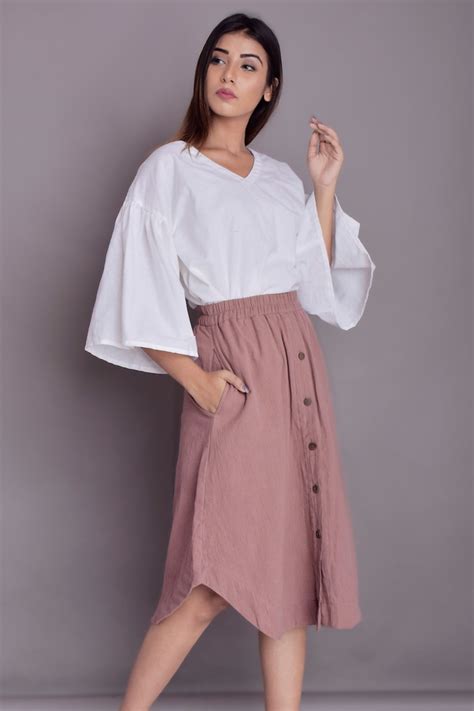 Apple Cut Button Down Linen Skirt Long Linen Skirt Front Etsy