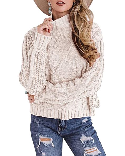 Buy Womens Turtleneck Cable Knit Sweaters Plus Size Long Sleeve Loose