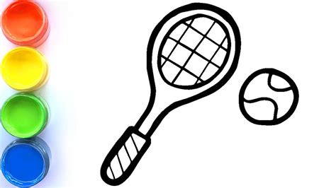 Drawing Tennis Racket And Tennis Ball With Coloring For Kids And