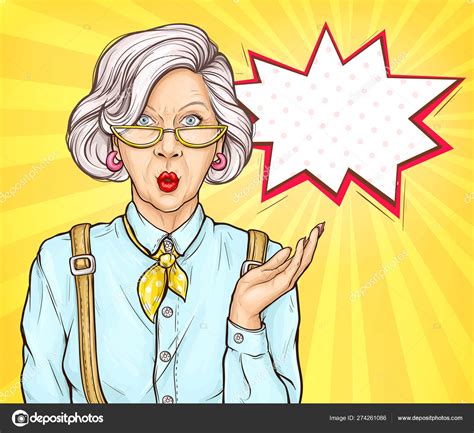 Pop Art Old Woman Surprised Wow Face Expression — Stock Vector
