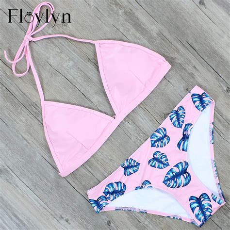 Floylyn Sexy Triangle Women Halter Bikinis Set Female Push Up Swimwear
