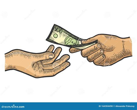 Hand Gives Dollar Money Sketch Engraving Vector Stock Vector