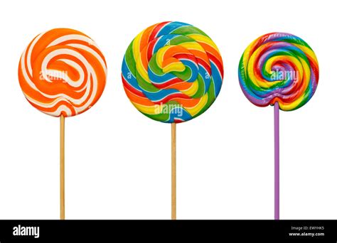 Colorful Spiral Candy Lollipops Isolated On White Background Stock