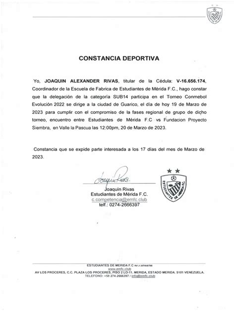 Constancia Deportiva U 14 Pdf Asociación De Clubes De Fútbol Asociación De Futbol