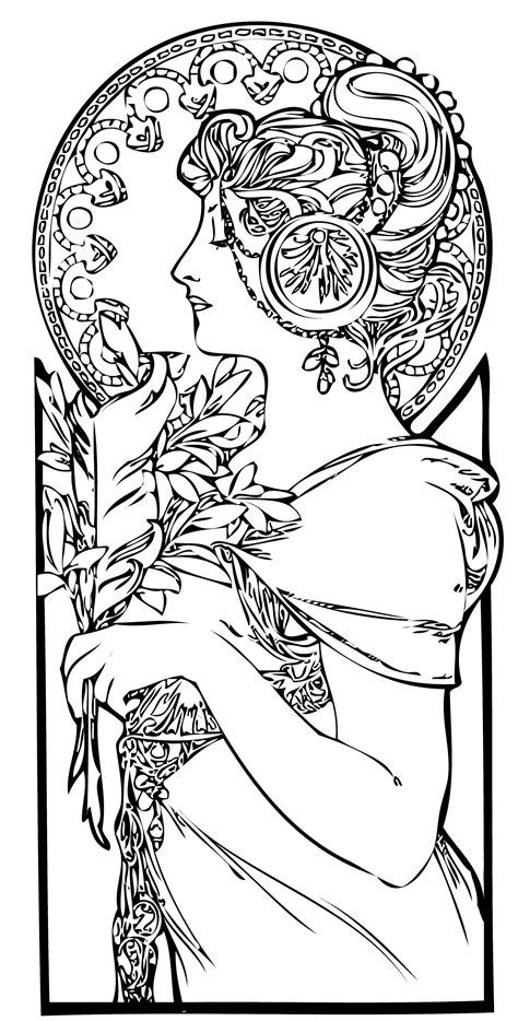 Art Nouveau Alphonse Mucha Sketch Coloring Page