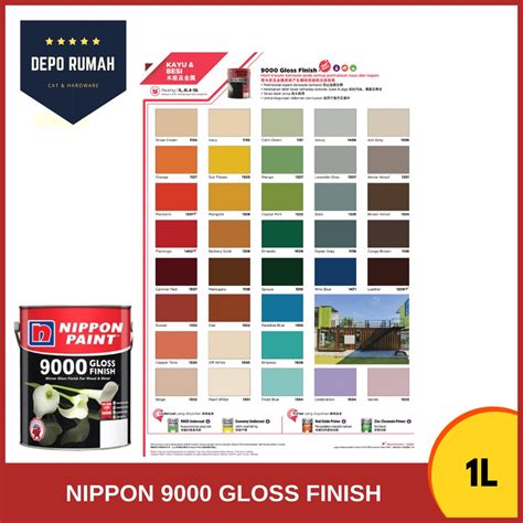 Nippon 9000 gloss finish 2.30 ltr tint base (1 carton = 4 tins). 1Litre Nippon Paint 9000 High Gloss Finish Colours 1L ...