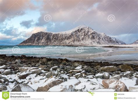 Flakstad Beach Lofoten Islands Norway Stock Photo Image Of