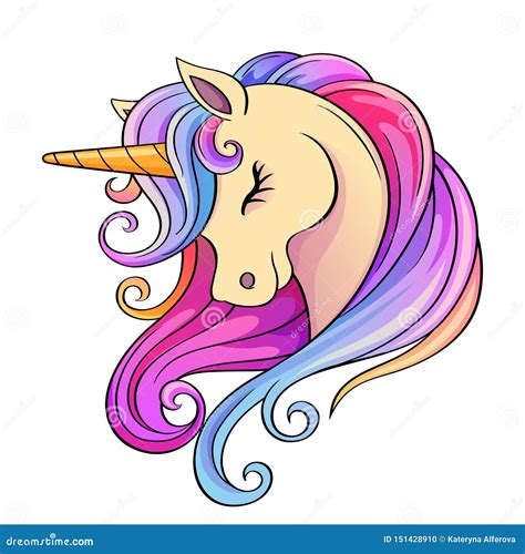 Cute Cartoon Unicorn Head With Rainbow Mane Stock Vector Illustration