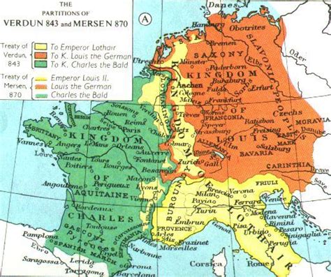 Division Of The Carolingian Empire In 843 And 870 Ce Illustration