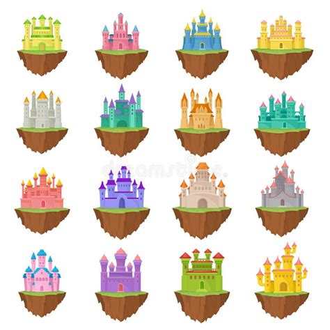 Flying Islands With Fairytale Castles Set Fantasy Princess Castle